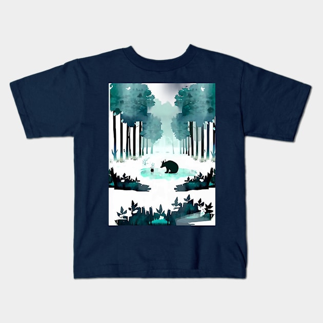 Peaceful Reading Spot in Forest Watercolor Kids T-Shirt by trubble